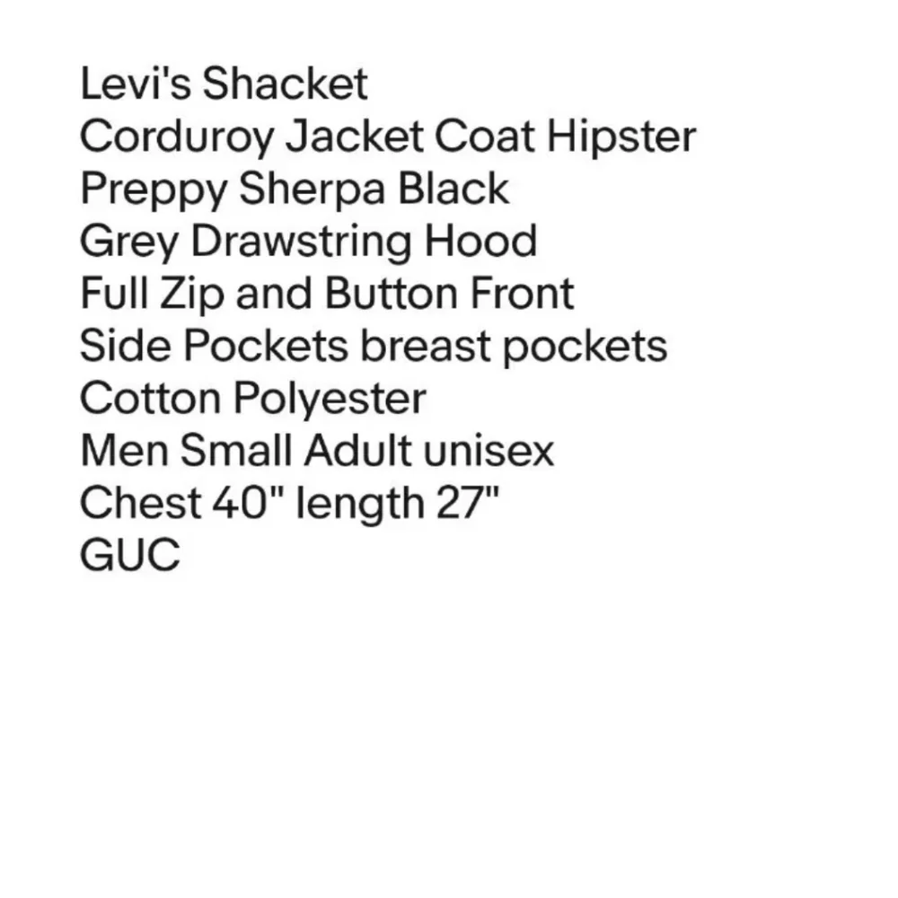 Levi's Sherpa Corduroy Jacket Coat Hipster Preppy Black Hood Button Adult Small - Picture 7 of 13